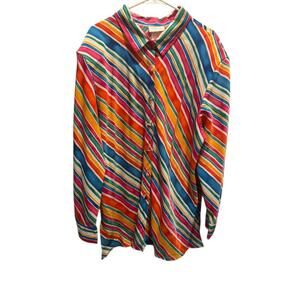 Vintage Colorful Striped Long Sleeve Button-Up Shirt